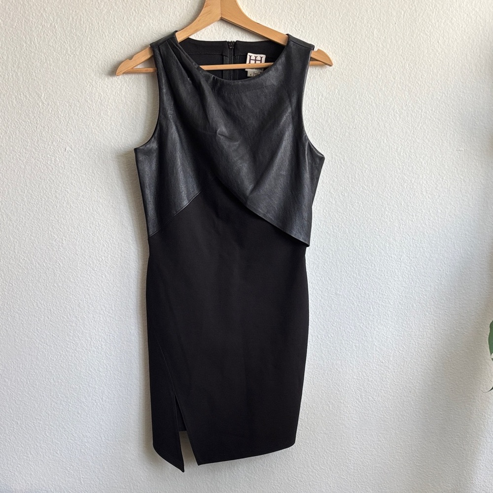Haute Hippie Black Dress Genuine Lamb Leather Asymmetrical Sheath Size 4